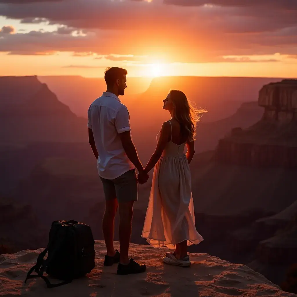 Семья, отдыхающая на смотровой площадке с видом на каньон.